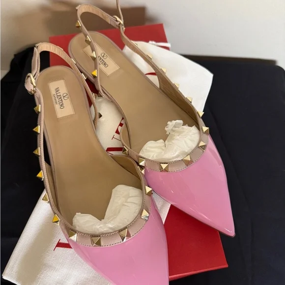 Valentino Pink Studded Slingback flats - Picture 4 of 6